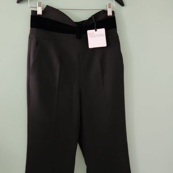 NWT RED VALENTINO Velvet-trimmed grain de poudre flared pants - Picture 7 of 15